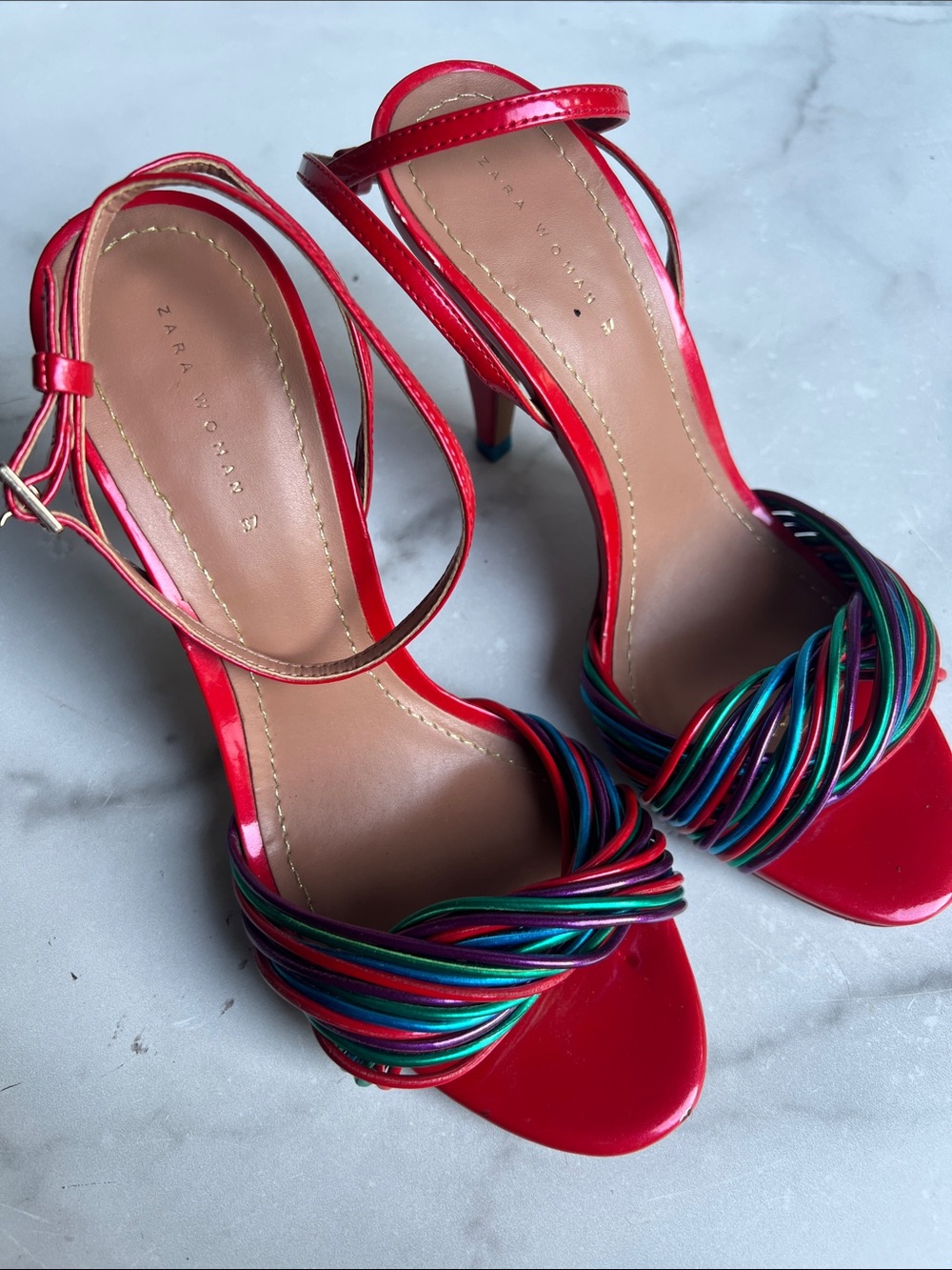 Zara Red Multicolor Strap Heels